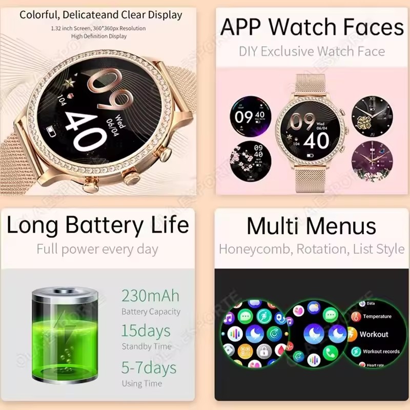 Şık Bayan Akıllı Saati Bluetoo - Smartwatch Health Watches For Women incelemesi ve fiyatı